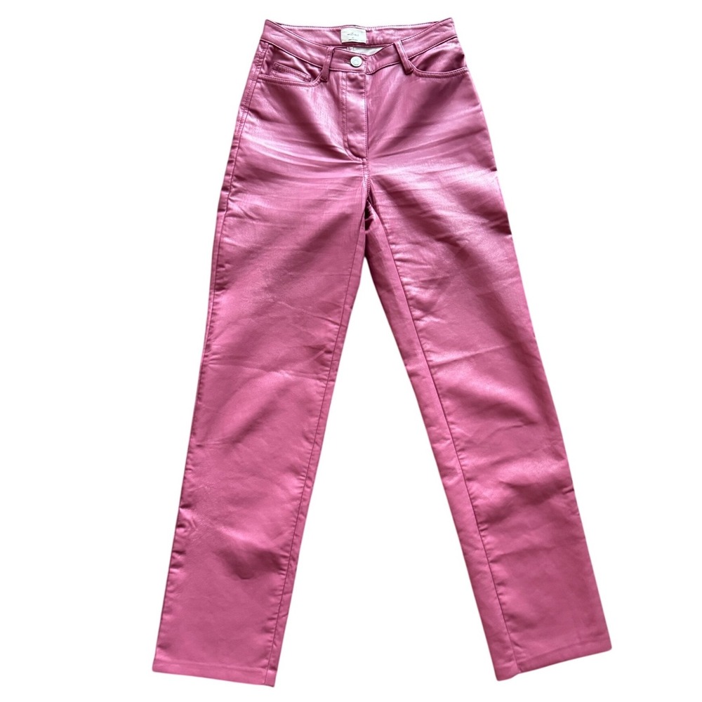 Aritzia Wilfred Melina Pink Vegan Leather Pants High Rise Trousers Size 00‎